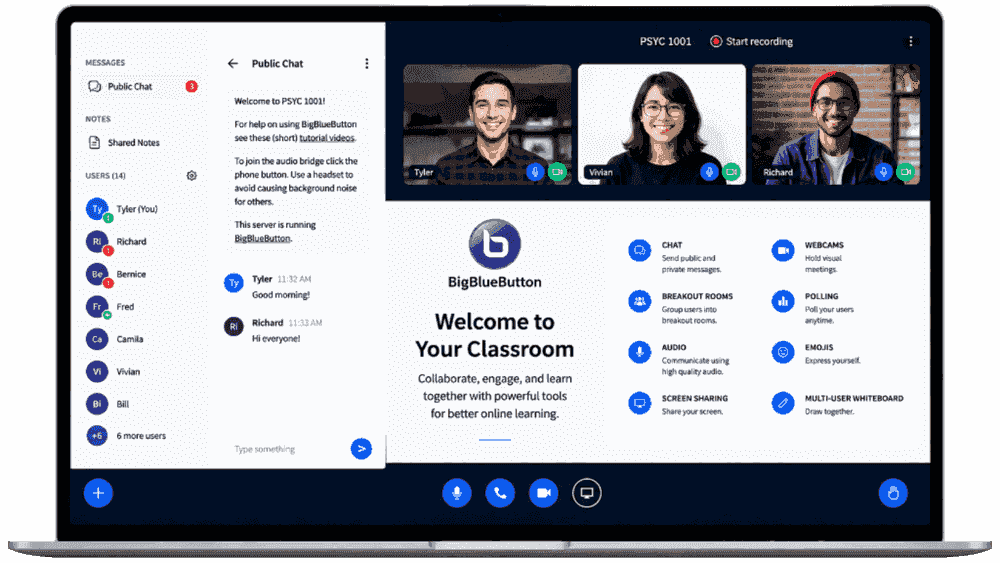 BigBlueButton Host Live Virtual Classroom Interface